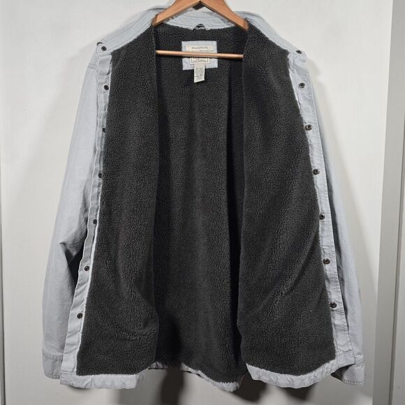LL Bean Sherpa Lined Jacket Chore Coat Mens XL Stone Gray‎ Snap Pockets Barn - Picture 4 of 13